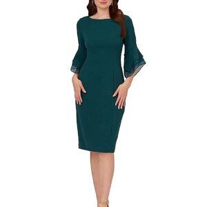 Adrianna Papell Women's Tiered-Cuff 3/4-Sleeve Sheath Dress Hunter Size 8